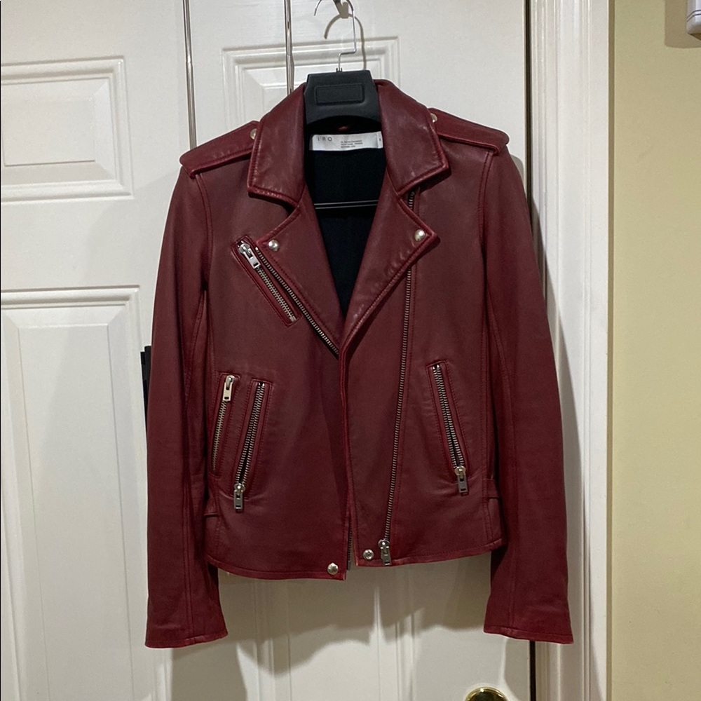 New IRO New Han Red Leather Motorcycle Jacket with Asymmetrical Zipper newhan
